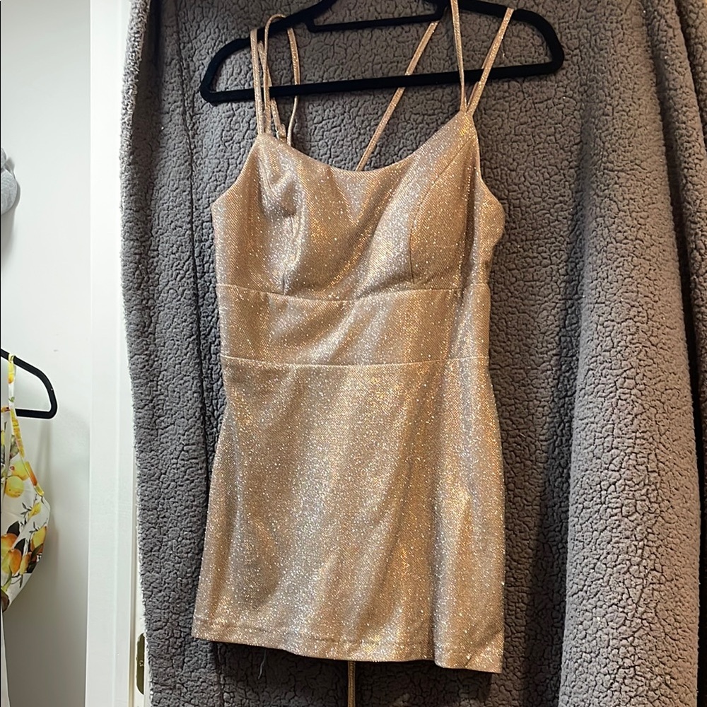 Morgan & Co. Tan Spaghetti Strap Mini Cocktail Dress